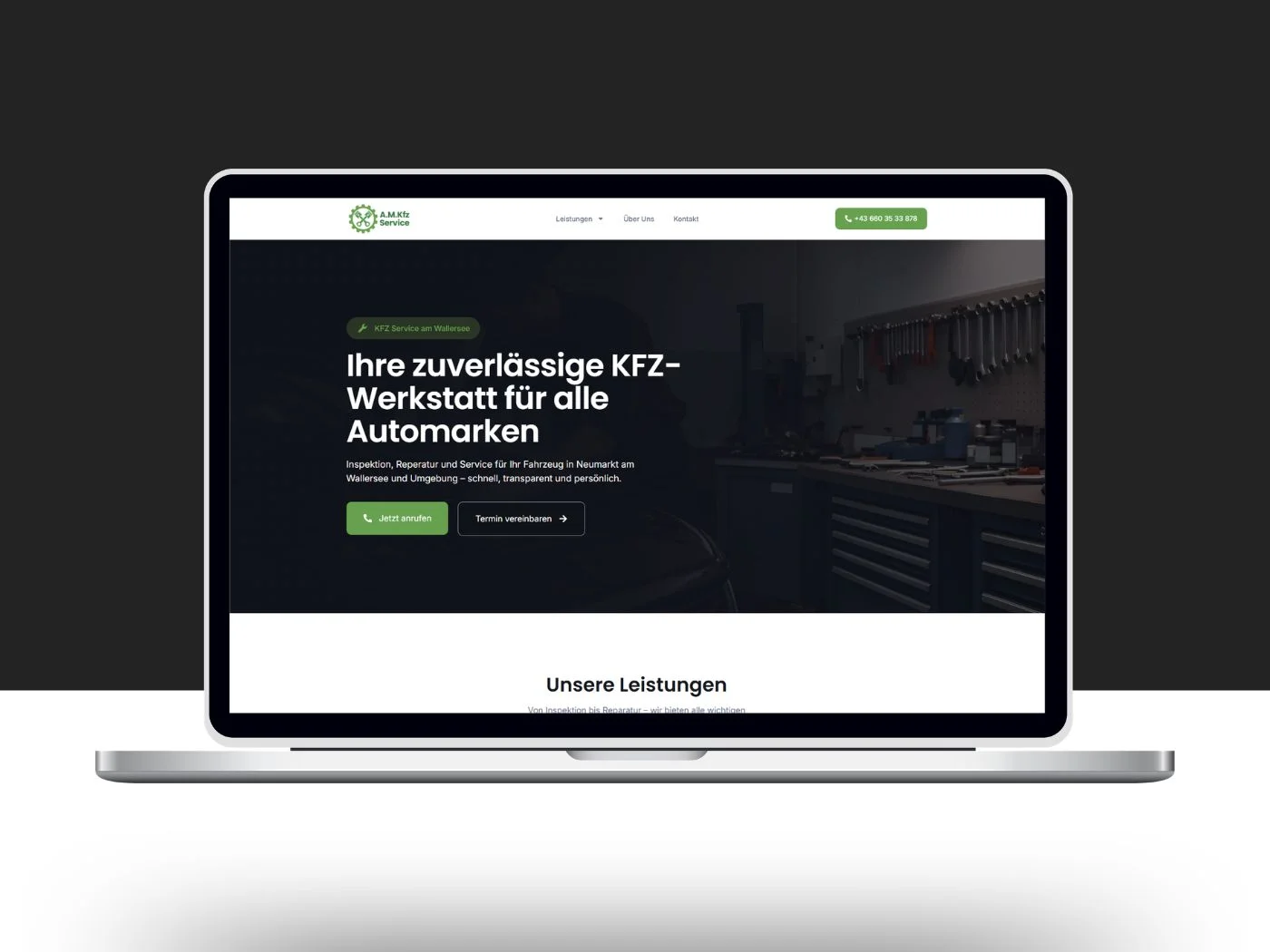 Website von A.M. KFZ Service, gebaut von Above Media